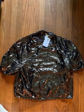 Black and Silver Sequin Short Sleeve Top